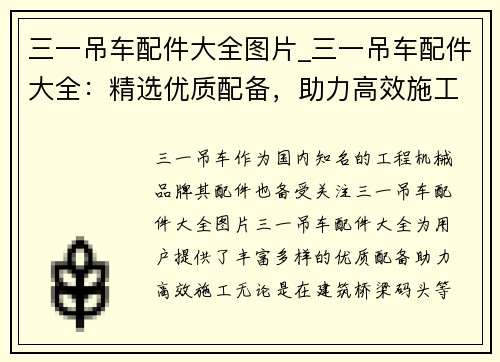 三一吊车配件大全图片_三一吊车配件大全：精选优质配备，助力高效施工