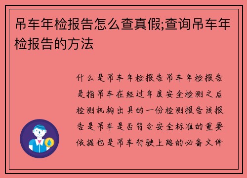 吊车年检报告怎么查真假;查询吊车年检报告的方法